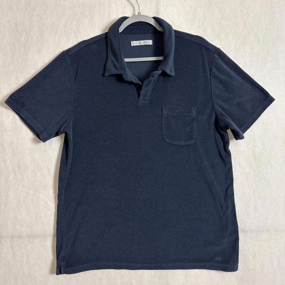 Outerknown Men's Size XL Dark Blue Short Sleeve Hightide Terry Towel Polo Shirt - Picture 1 of 10